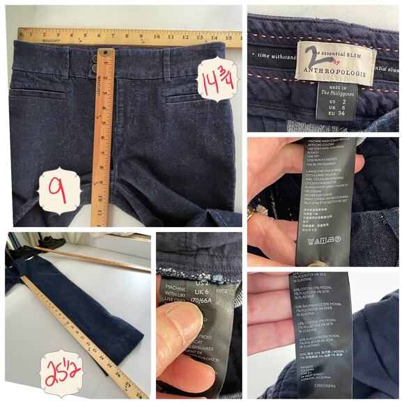 Anthropologie The Essential Slim Jeans Women Sz 2 Dark Wash Split Hem Cropped - Picture 9 of 9